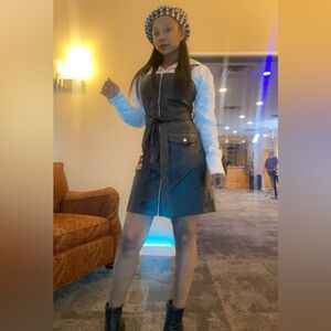 Faux leather overall dress